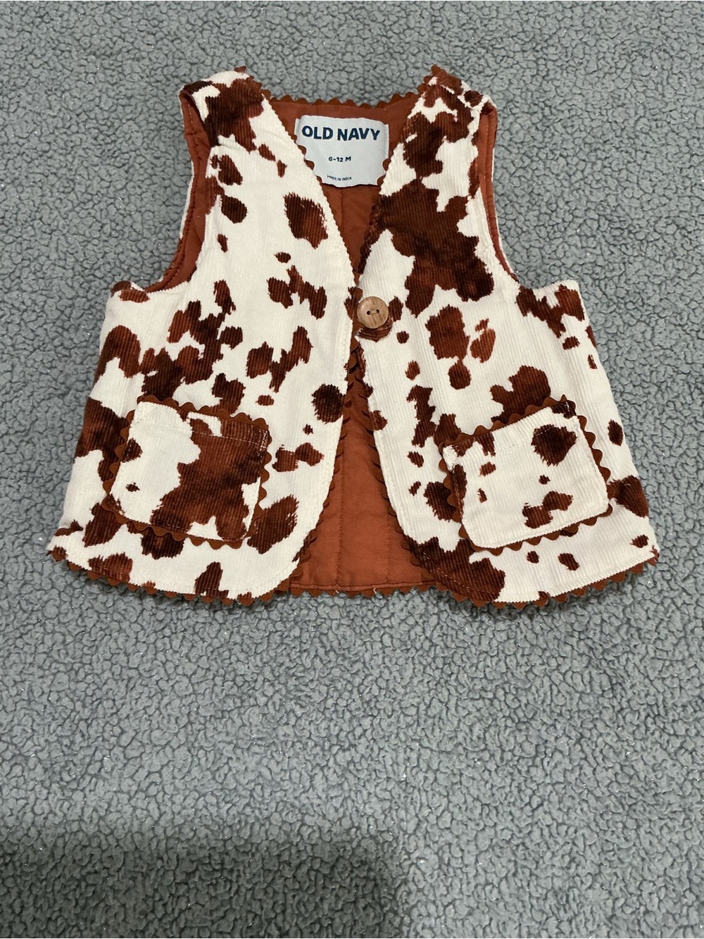 Old Navy Brown & Cream Cowprint Corduroy Kids Vest